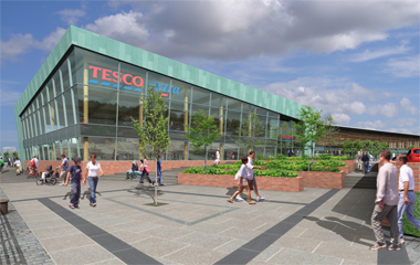 ArchItect's impression of the new Tesco Metro at Glasgow Harbour